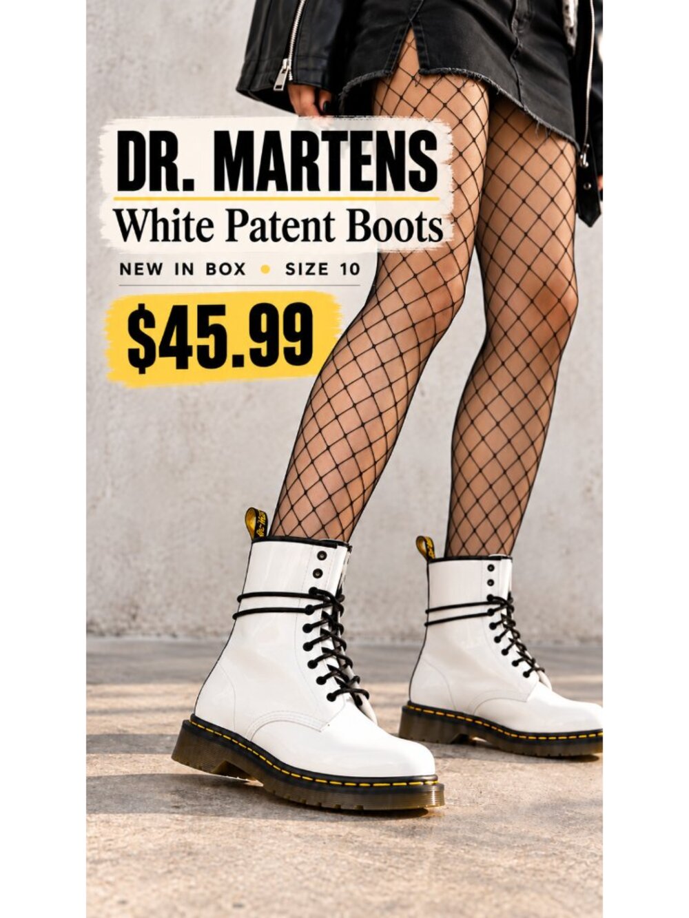 Dr Martens White Patent Lamper Combat Utility Boot Lace Up AW004 Women's Size 10